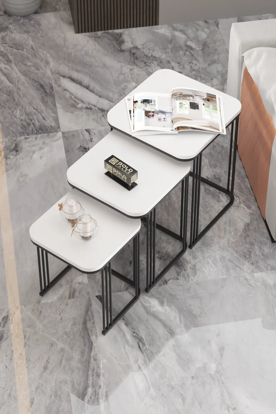 Alize 3-Piece Nesting Table Set Melamine-faced chipboard White