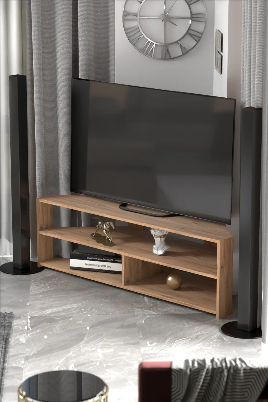 Corner TV Unit Melamine-faced chipboard Brown