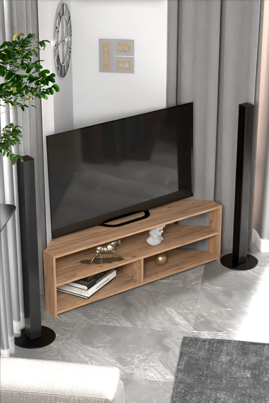 Corner TV Unit Melamine-faced chipboard Brown