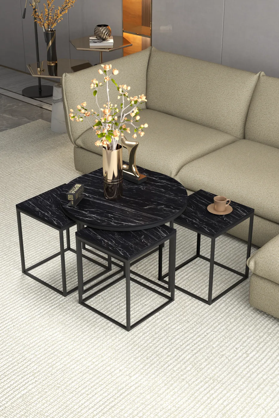 5-teiliges Couchtisch- und Satztisch-Set melaminbeschichtete Spanplatte Schwarz