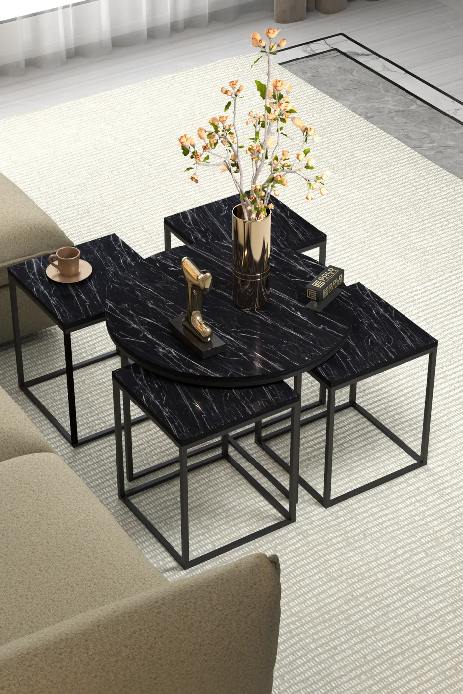 5-teiliges Couchtisch- und Satztisch-Set melaminbeschichtete Spanplatte Schwarz