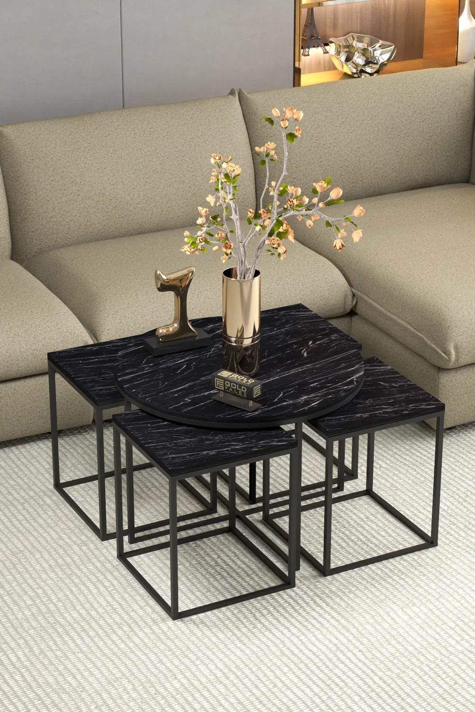 5-teiliges Couchtisch- und Satztisch-Set melaminbeschichtete Spanplatte Schwarz