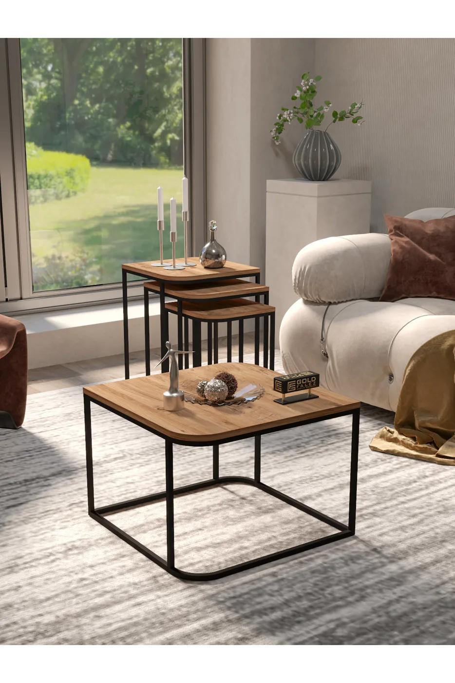Damla Coffee Table and Nesting Table Set Melamine-faced chipboard Brown