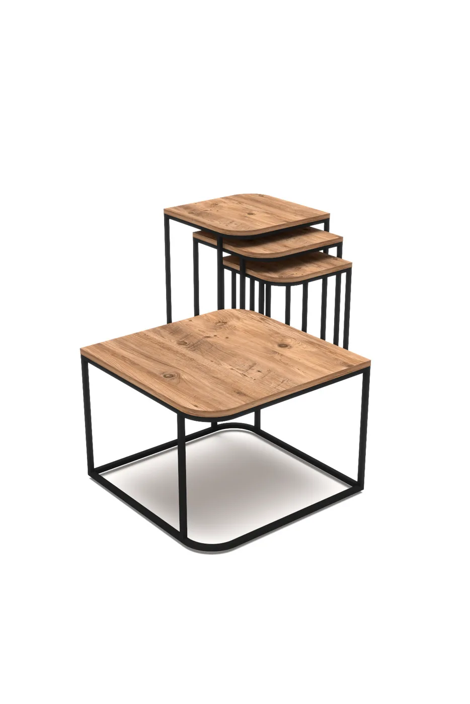 Damla Coffee Table and Nesting Table Set Melamine-faced chipboard Brown