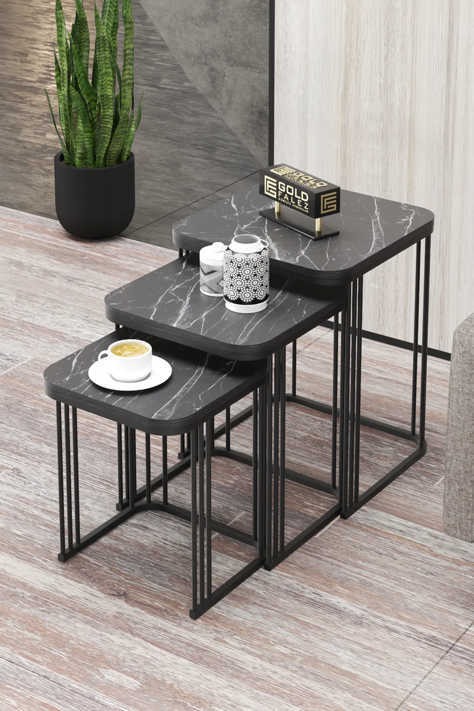 Alize 3-delige mimisettafelset melamine spaanplaat zwart