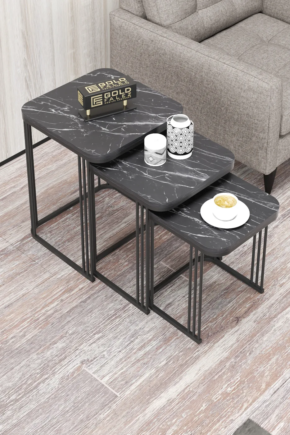 Alize 3-delige mimisettafelset melamine spaanplaat zwart