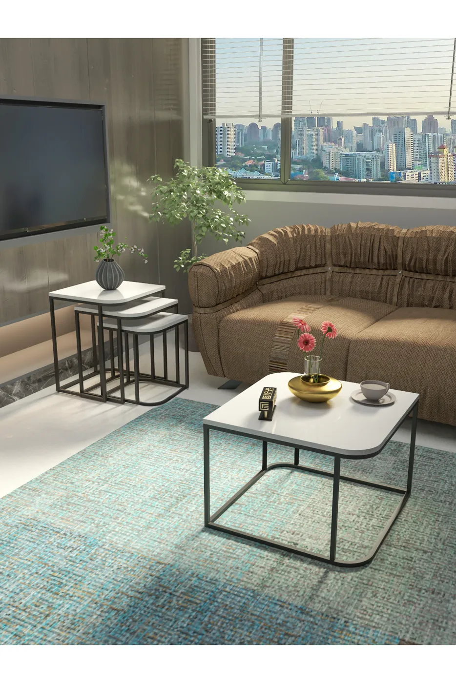 Damla Coffee Table and Nesting Table Set Melamine-faced chipboard White