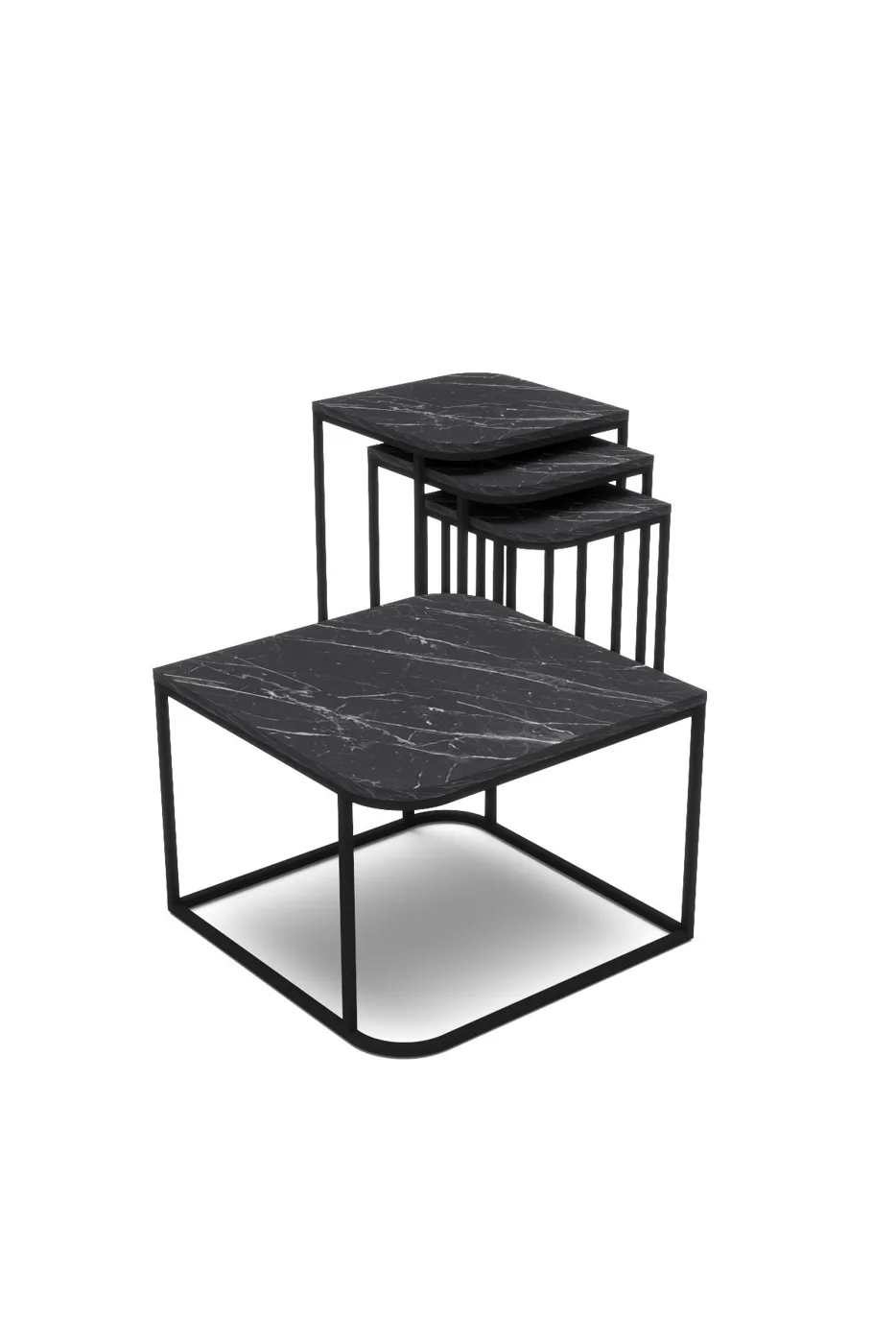Damla Coffee Table and Nesting Table Set Melamine-faced chipboard Black