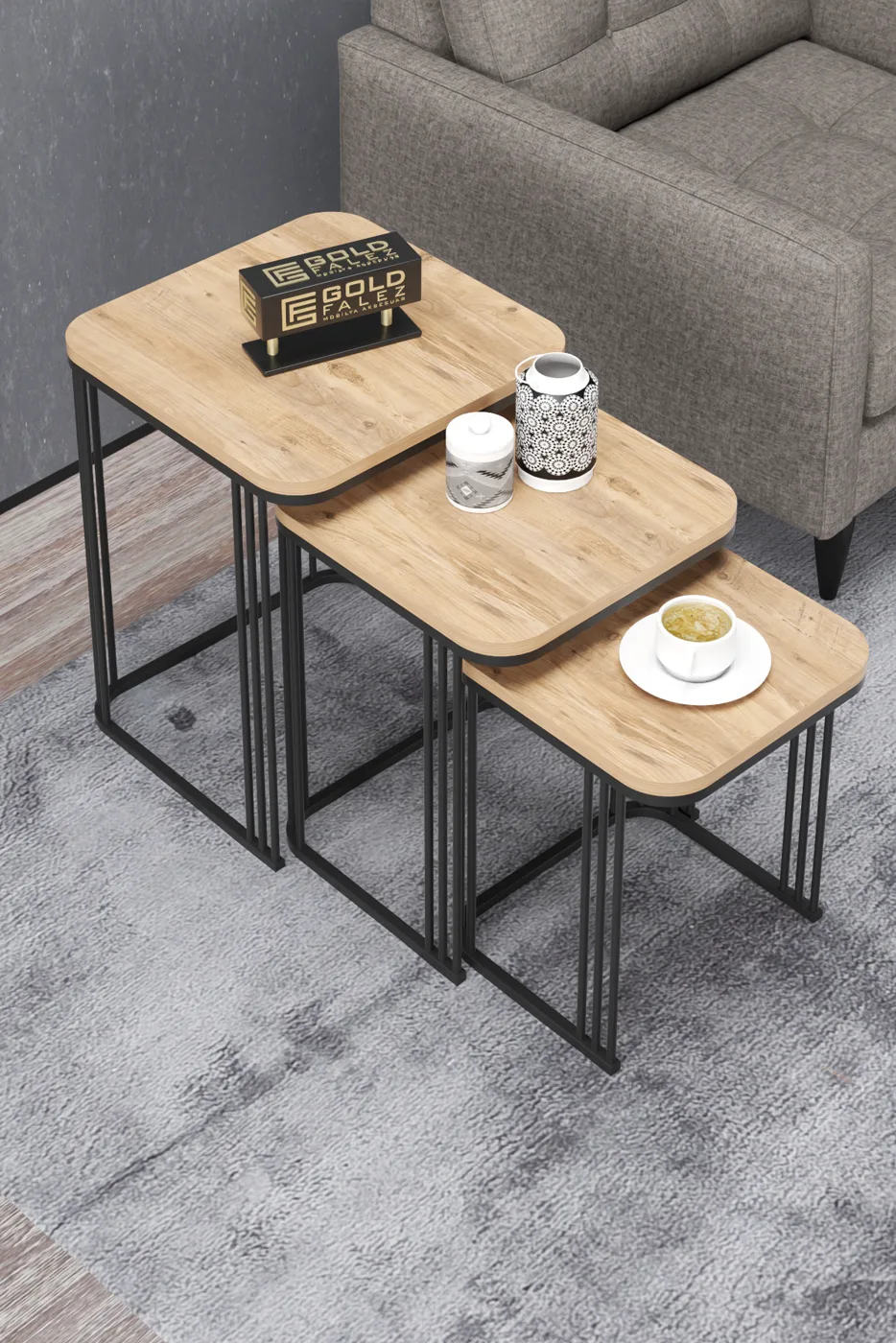 Alize 3-Piece Nesting Table Set Melamine-faced Chipboard Brown
