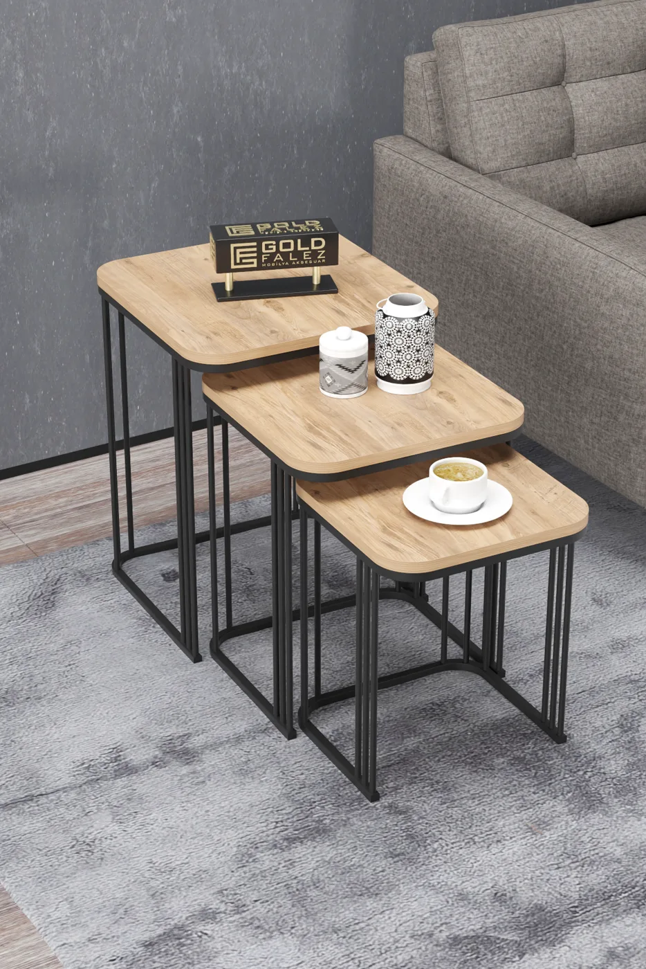 Alize 3-Piece Nesting Table Set Melamine-faced Chipboard Brown