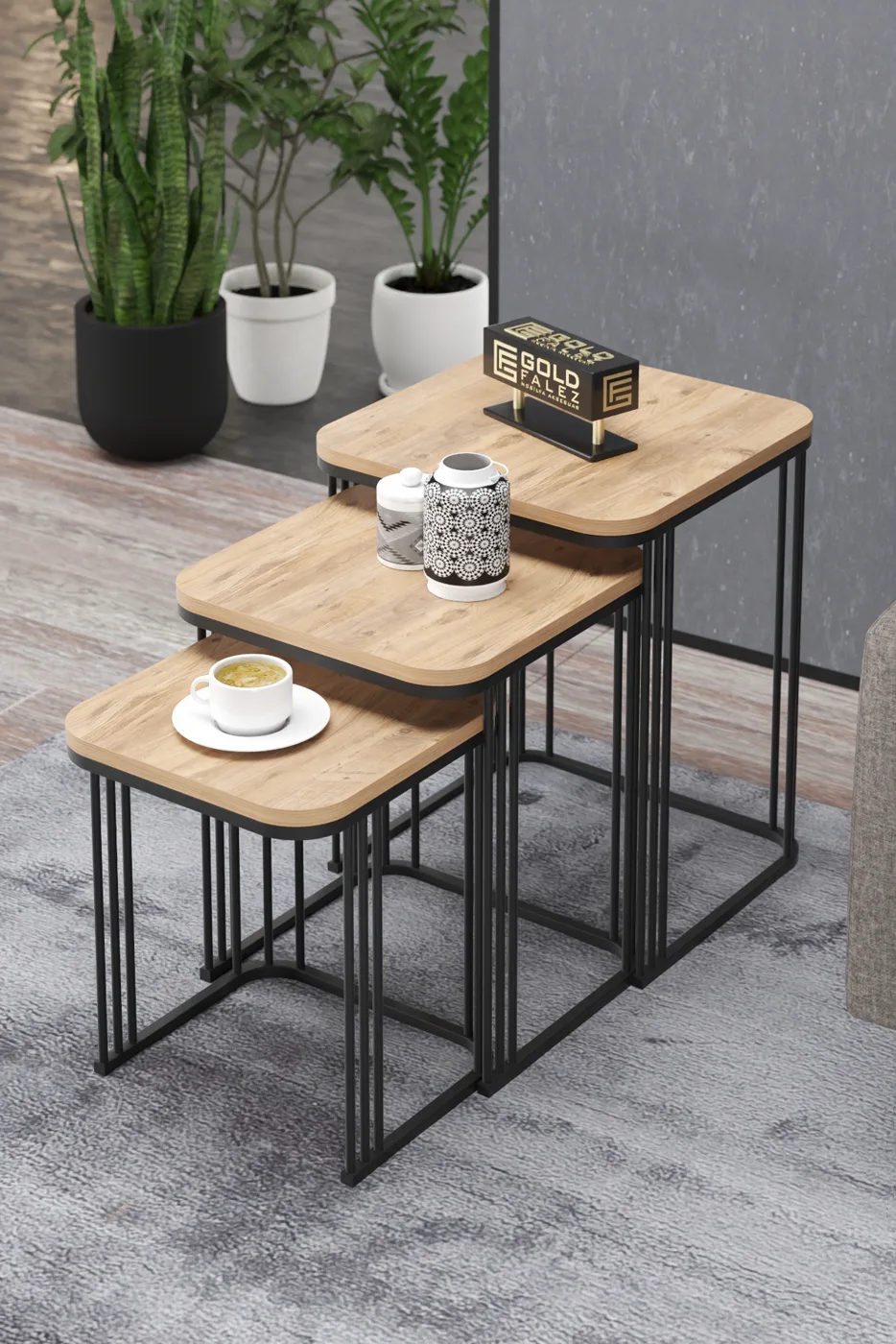 Alize 3-Piece Nesting Table Set Melamine-faced Chipboard Brown