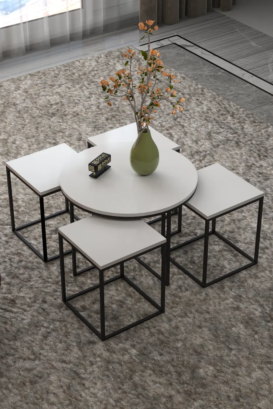 5-teiliges Couchtisch- und Satztisch-Set melaminbeschichtete Spanplatte Weiß