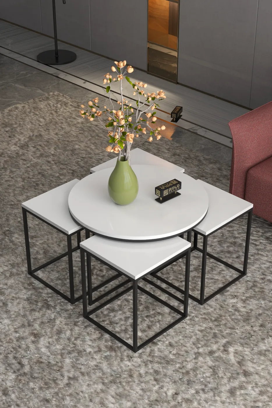5-teiliges Couchtisch- und Satztisch-Set melaminbeschichtete Spanplatte Weiß