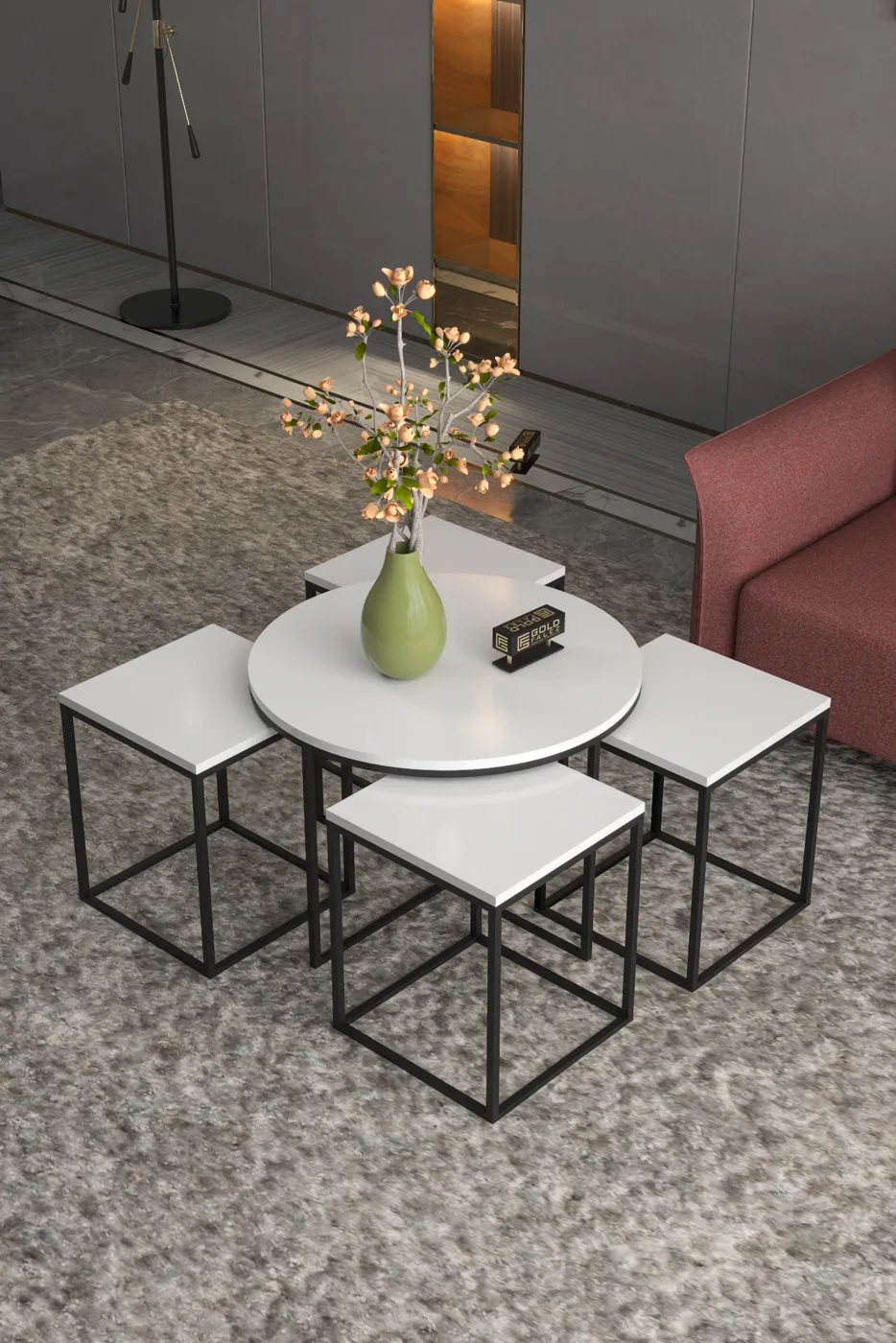 5-teiliges Couchtisch- und Satztisch-Set melaminbeschichtete Spanplatte Weiß