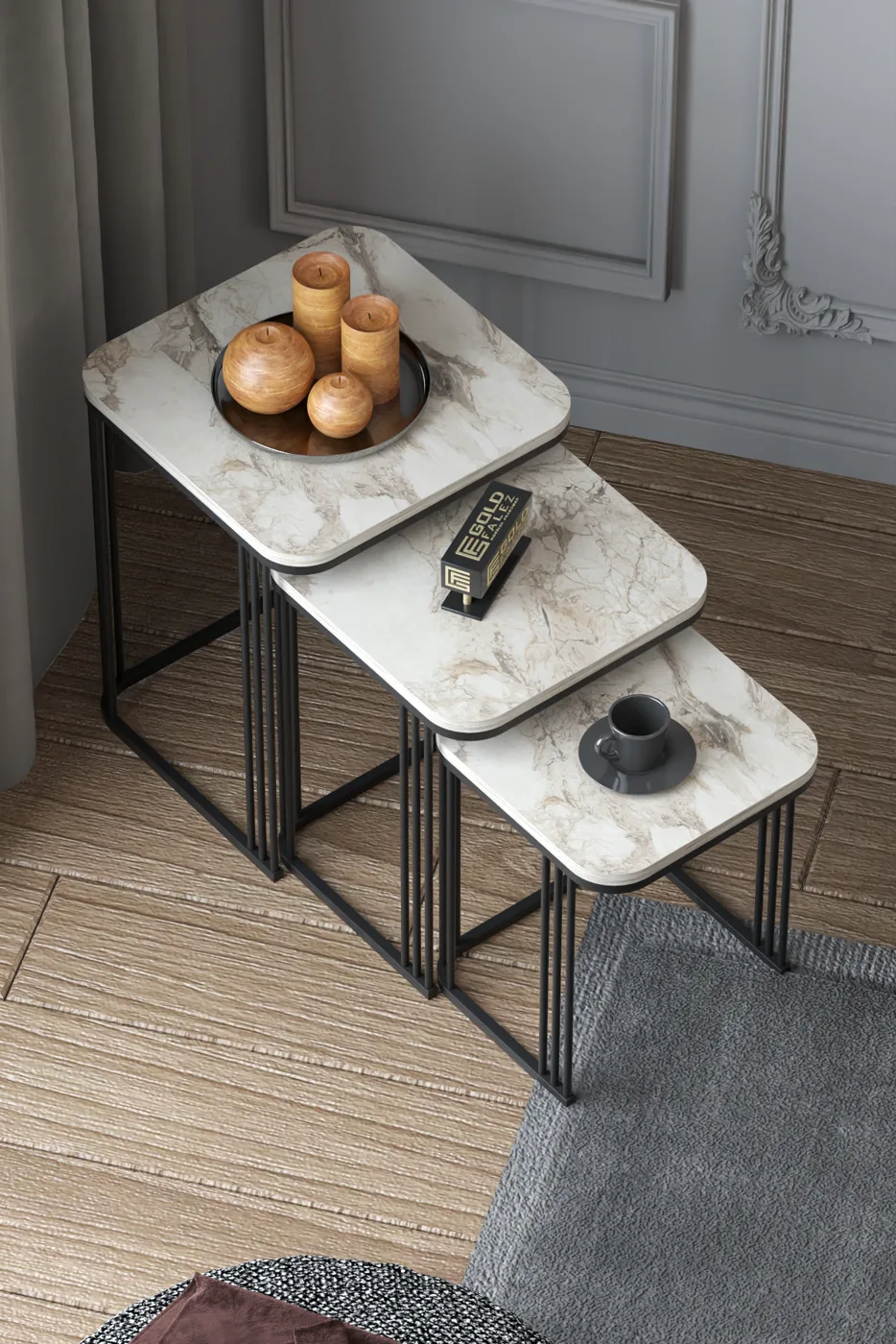Alize 3-delige mimisettafelset melamine spaanplaat wit marmerlook