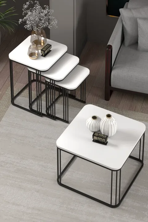 Alize Coffee Table and Nesting Table Set Melamine-faced Chipboard White