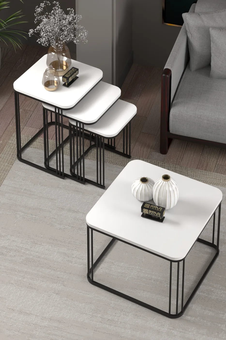 Alize Coffee Table and Nesting Table Set Melamine-faced Chipboard White