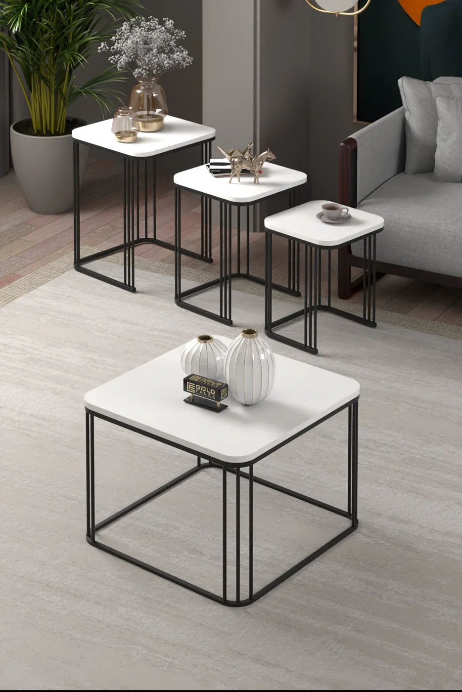 Alize Coffee Table and Nesting Table Set Melamine-faced Chipboard White