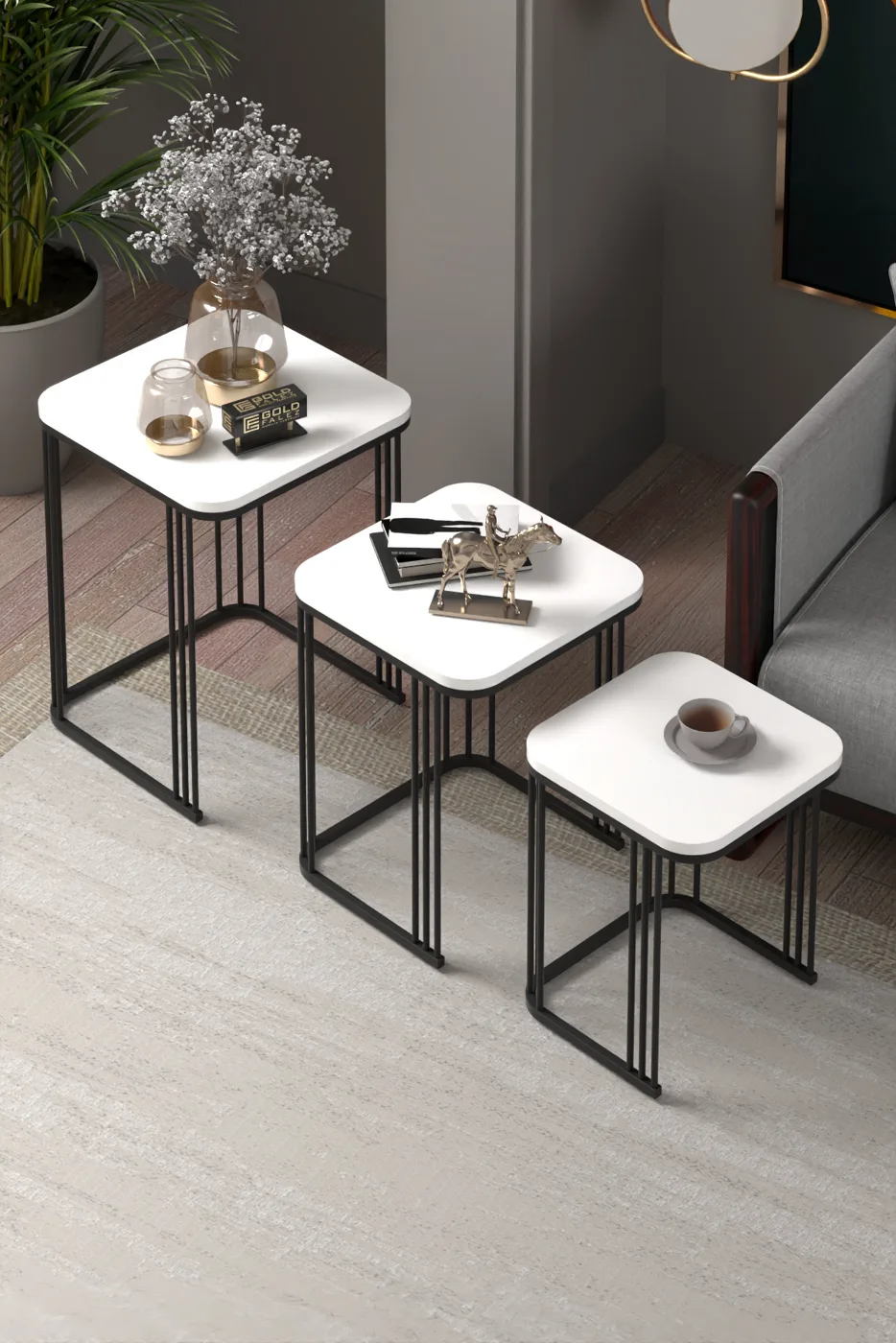 Alize Coffee Table and Nesting Table Set Melamine-faced Chipboard White