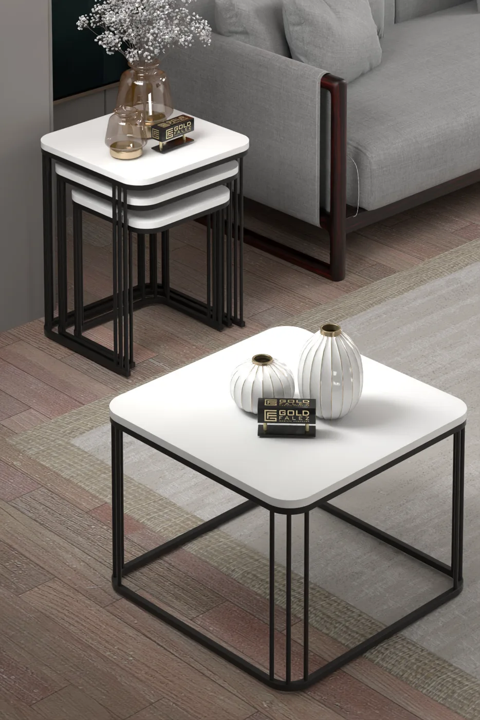 Alize Coffee Table and Nesting Table Set Melamine-faced Chipboard White