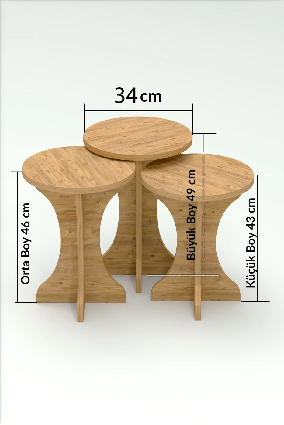 Mushroom Legged 3-Piece Nesting Table Set Melamine-faced chipboard Brown