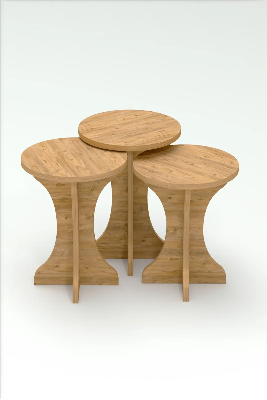Mushroom Legged 3-Piece Nesting Table Set Melamine-faced chipboard Brown