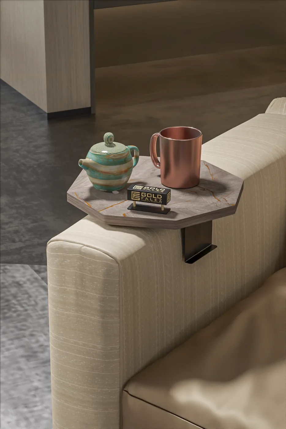 C Table Adjustable Side Table Melamine-faced chipboard Gordion Grey