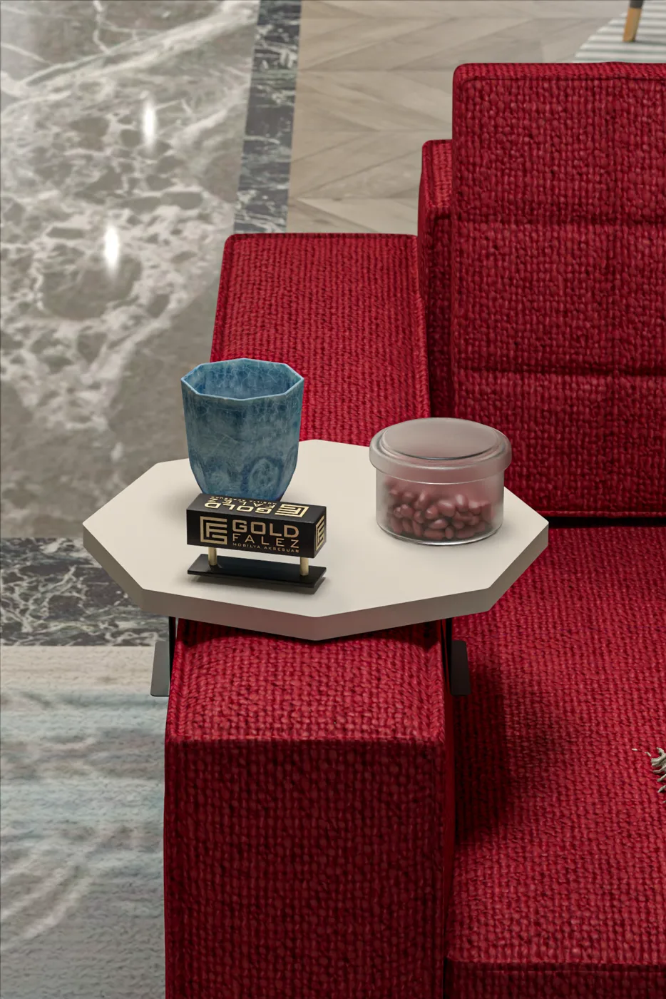 C Table Adjustable Side Table Melamine-faced chipboard Cream