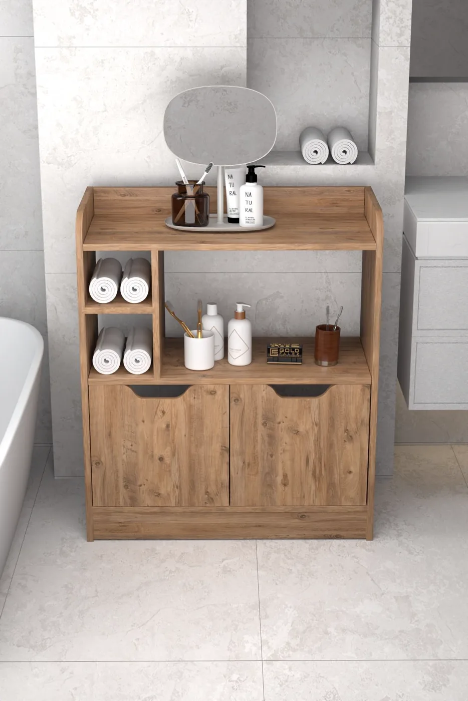Ilkal Multi-purpose Bathroom and Kitchen Cabinet Melamine-faced Chipboard Brown