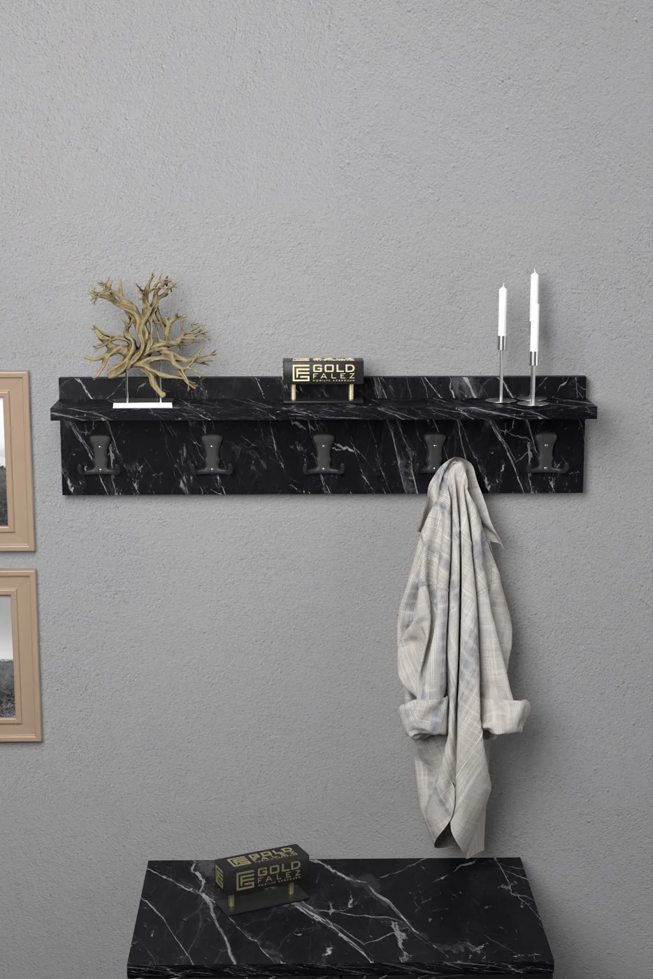 Wall Hanger Coat Rack Melamine-faced chipboard Black