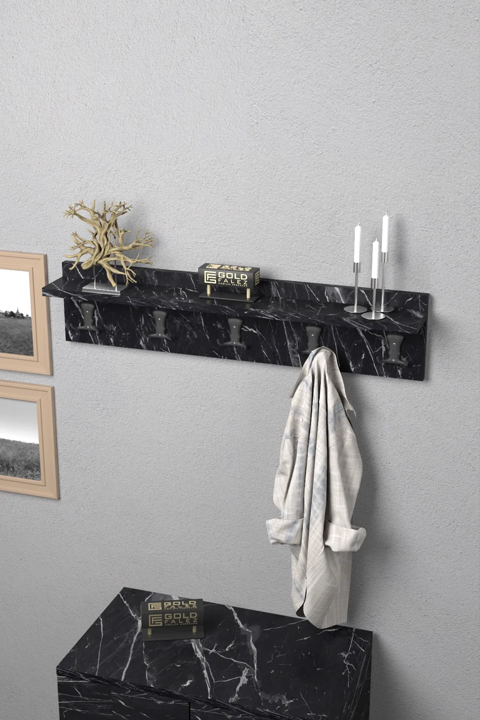 Wall Hanger Coat Rack Melamine-faced chipboard Black