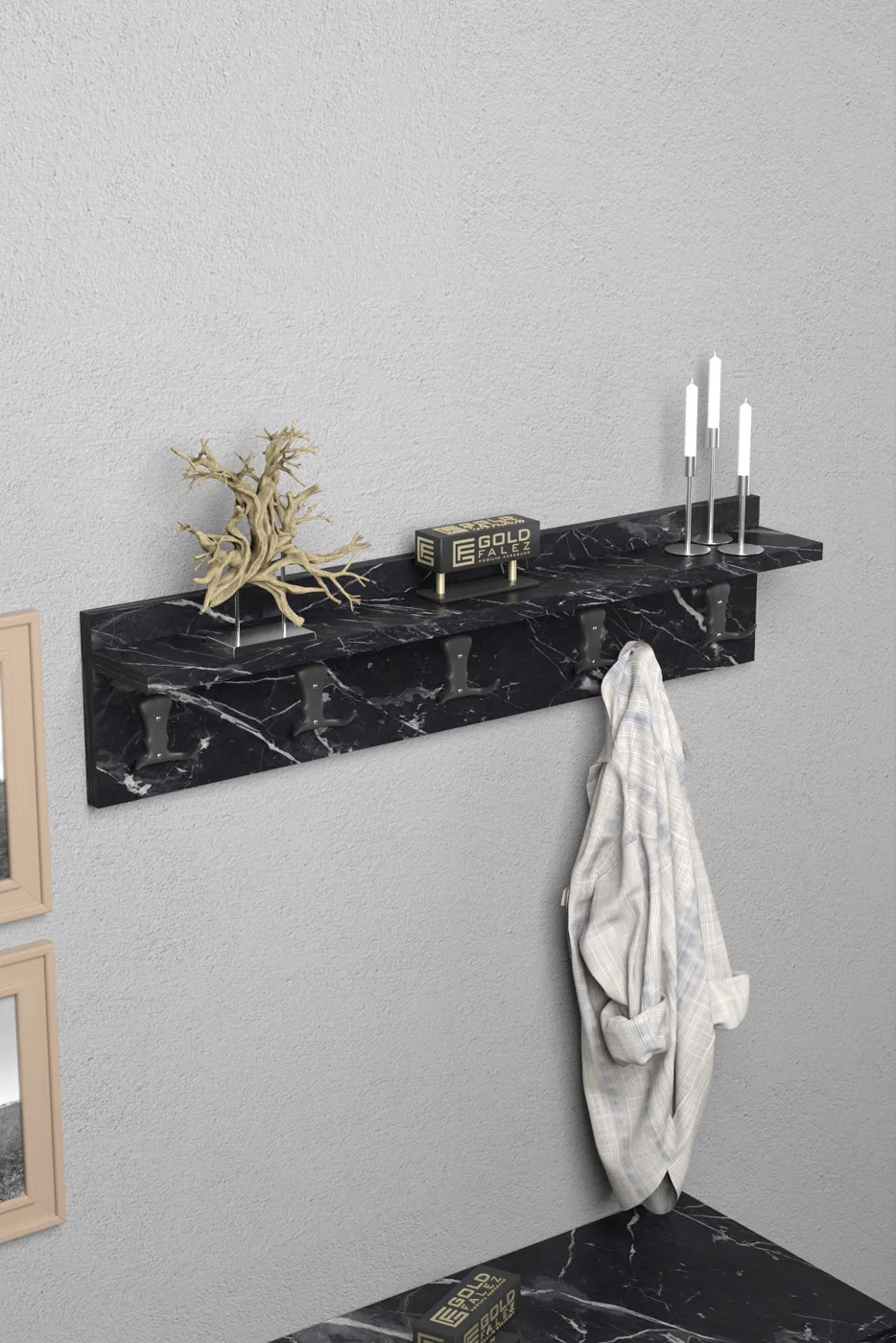 Wall Hanger Coat Rack Melamine-faced chipboard Black