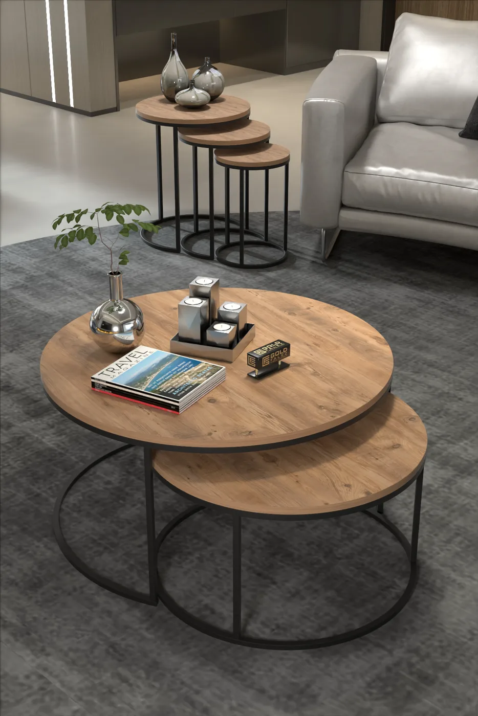2-Piece Coffee Table and Nesting Table Set C Nesting Brown