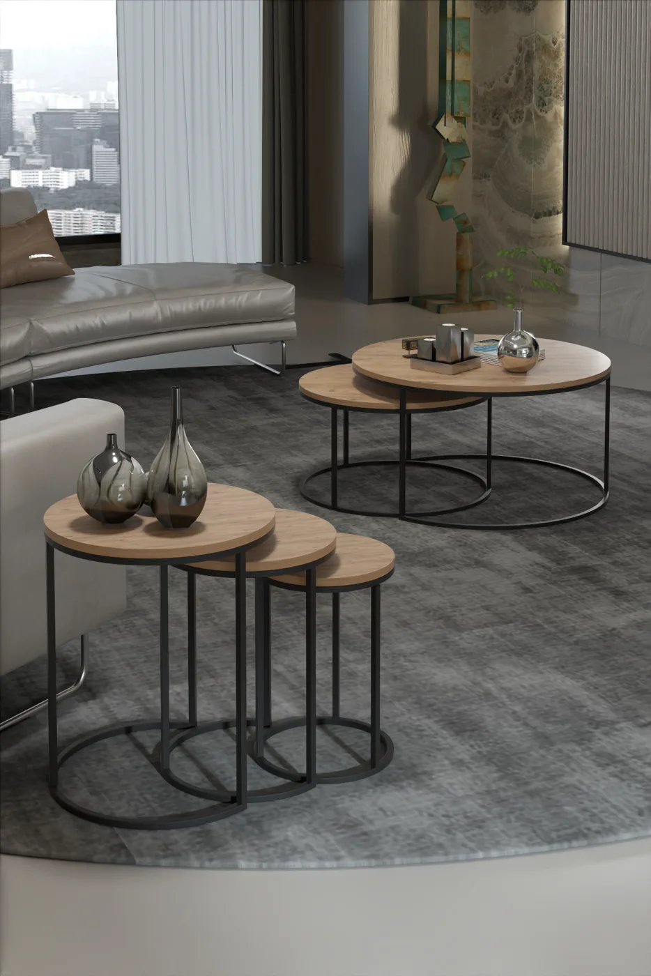 2-Piece Coffee Table and Nesting Table Set C Nesting Brown