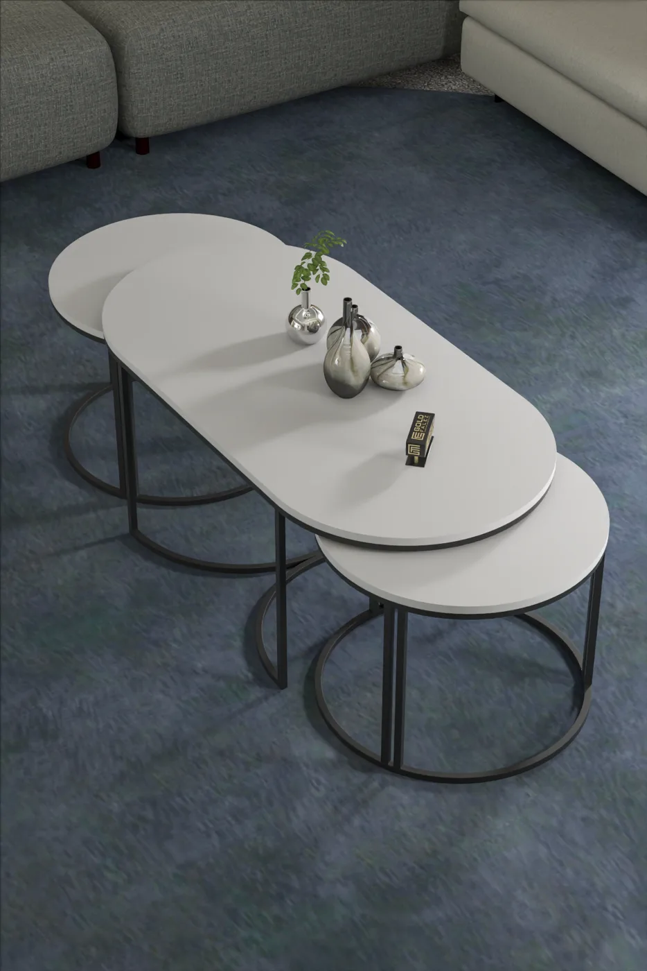 Dolunay 3-Piece Coffee and Nesting Table Set Melamine-faced chipboard White