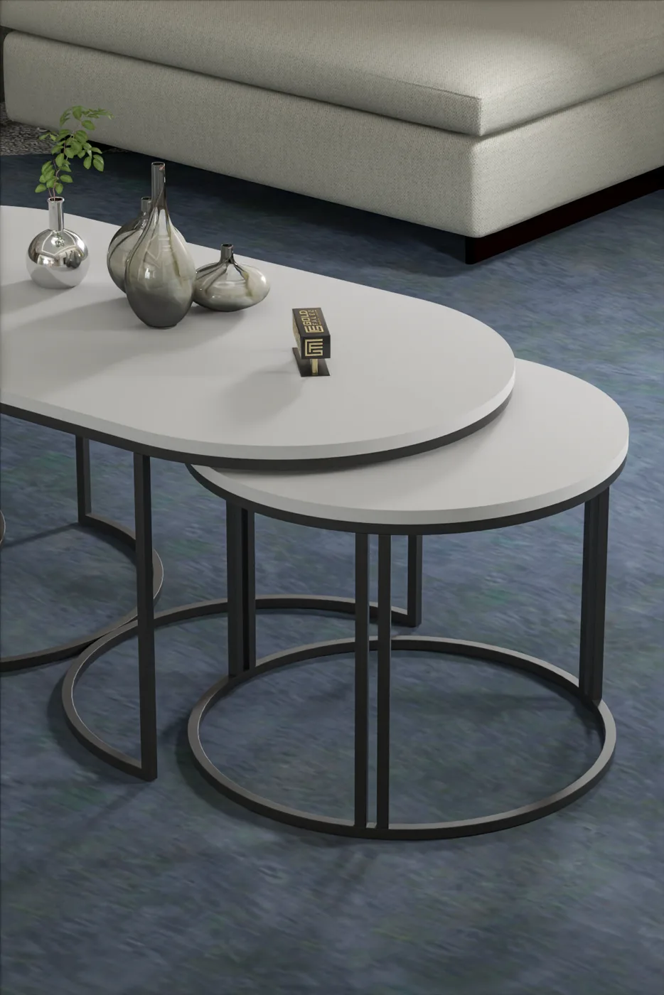 Dolunay 3-Piece Coffee and Nesting Table Set Melamine-faced chipboard White