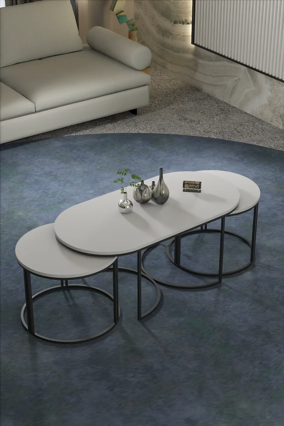 Dolunay 3-Piece Coffee and Nesting Table Set Melamine-faced chipboard White