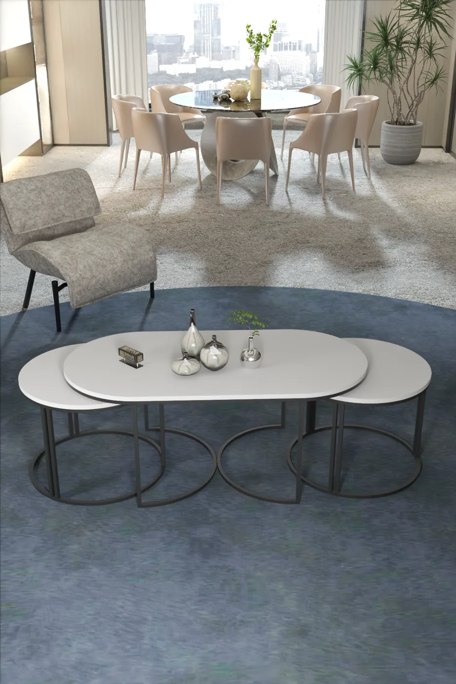 Dolunay 3-Piece Coffee and Nesting Table Set Melamine-faced chipboard White