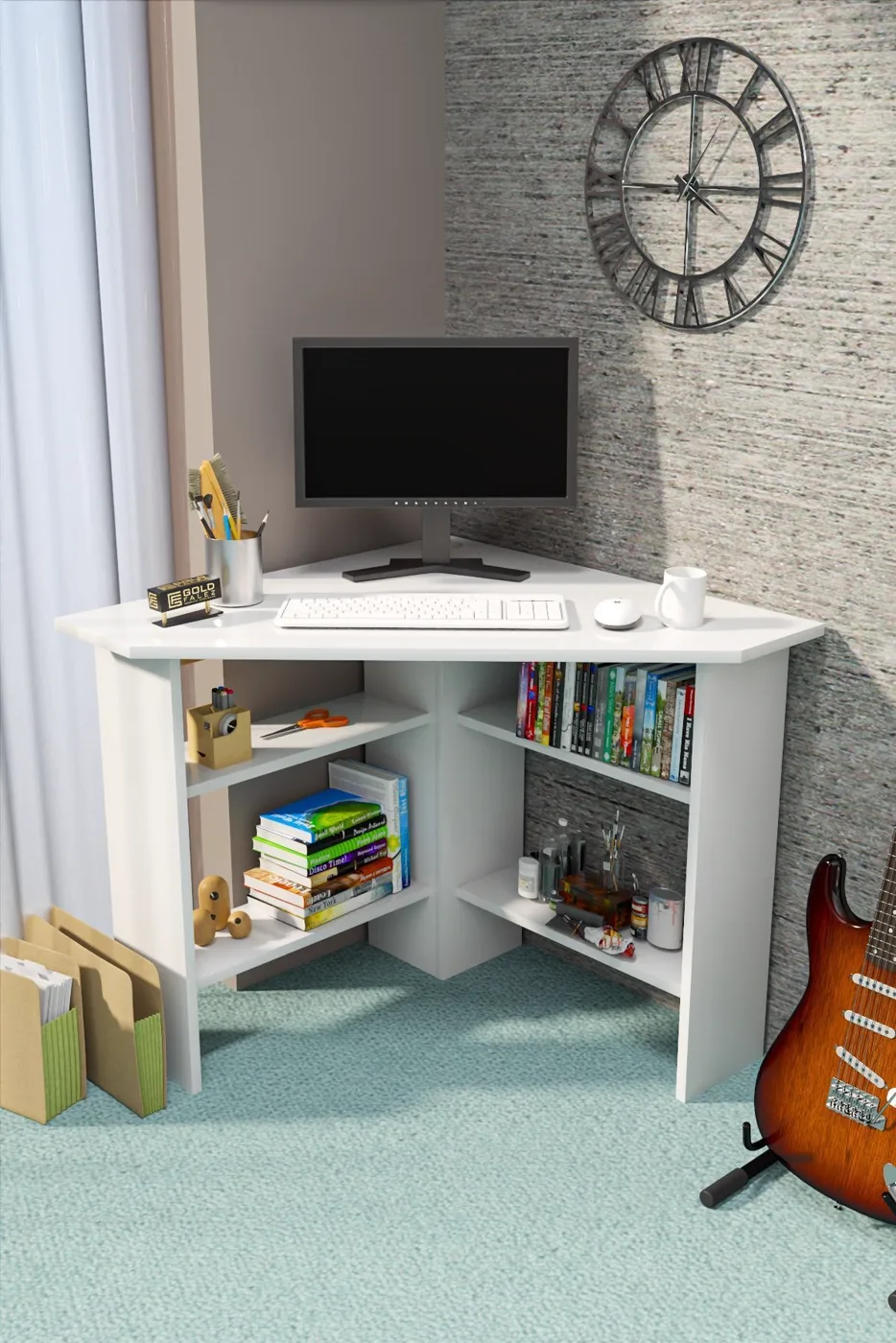 Corner Desk Melamine-faced chipboard White