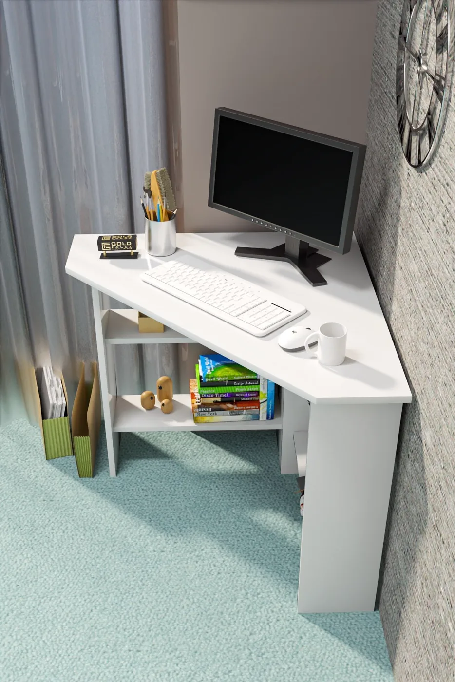 Corner Desk Melamine-faced chipboard White