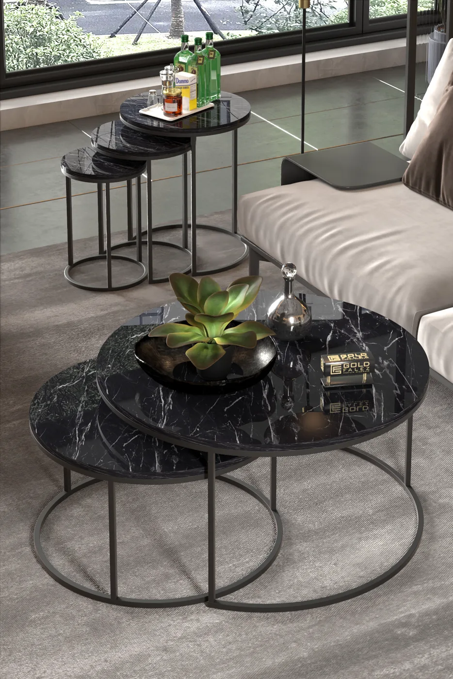 2-Piece Coffee Table and Nesting Table Set C Nesting Black