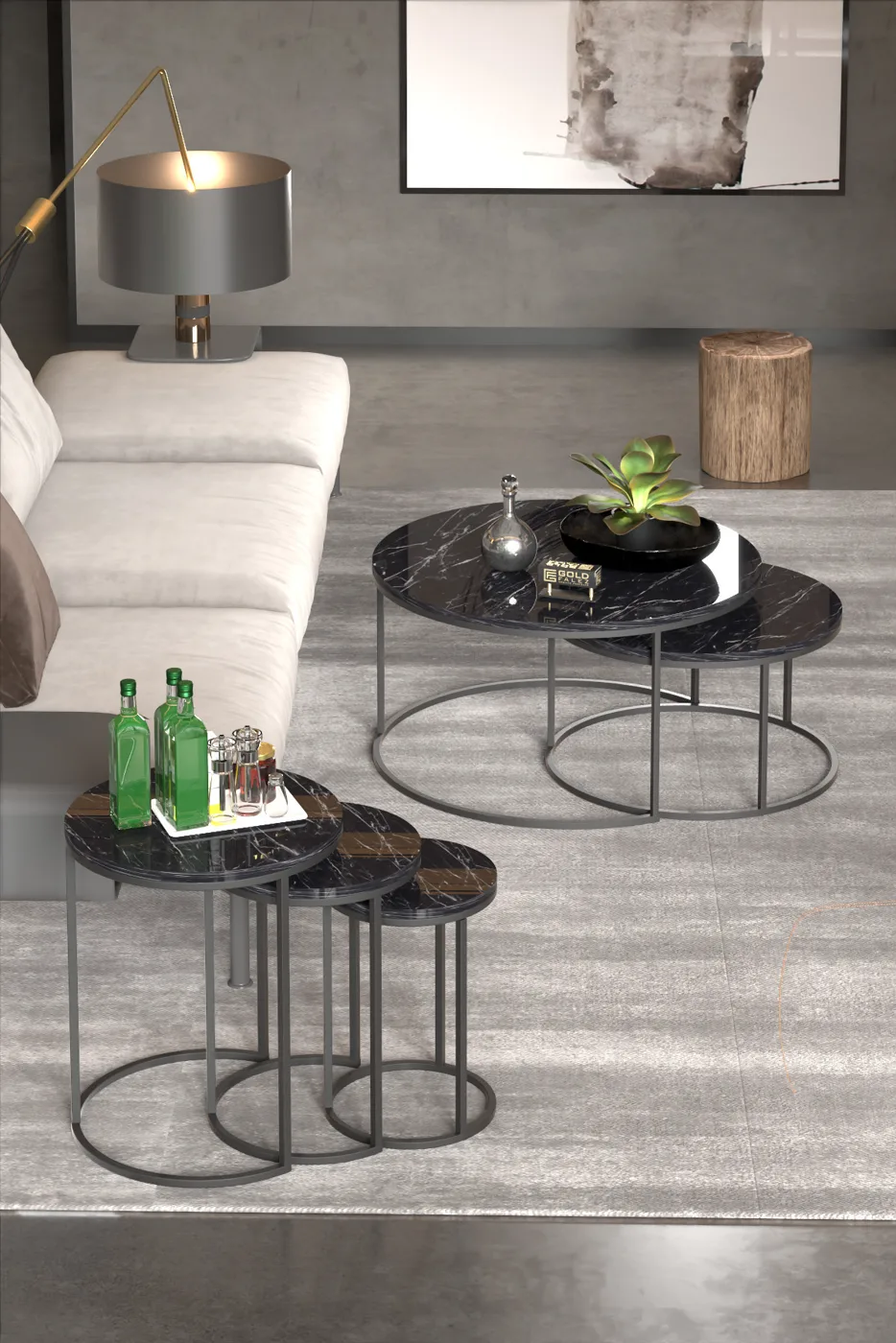 2-Piece Coffee Table and Nesting Table Set C Nesting Black