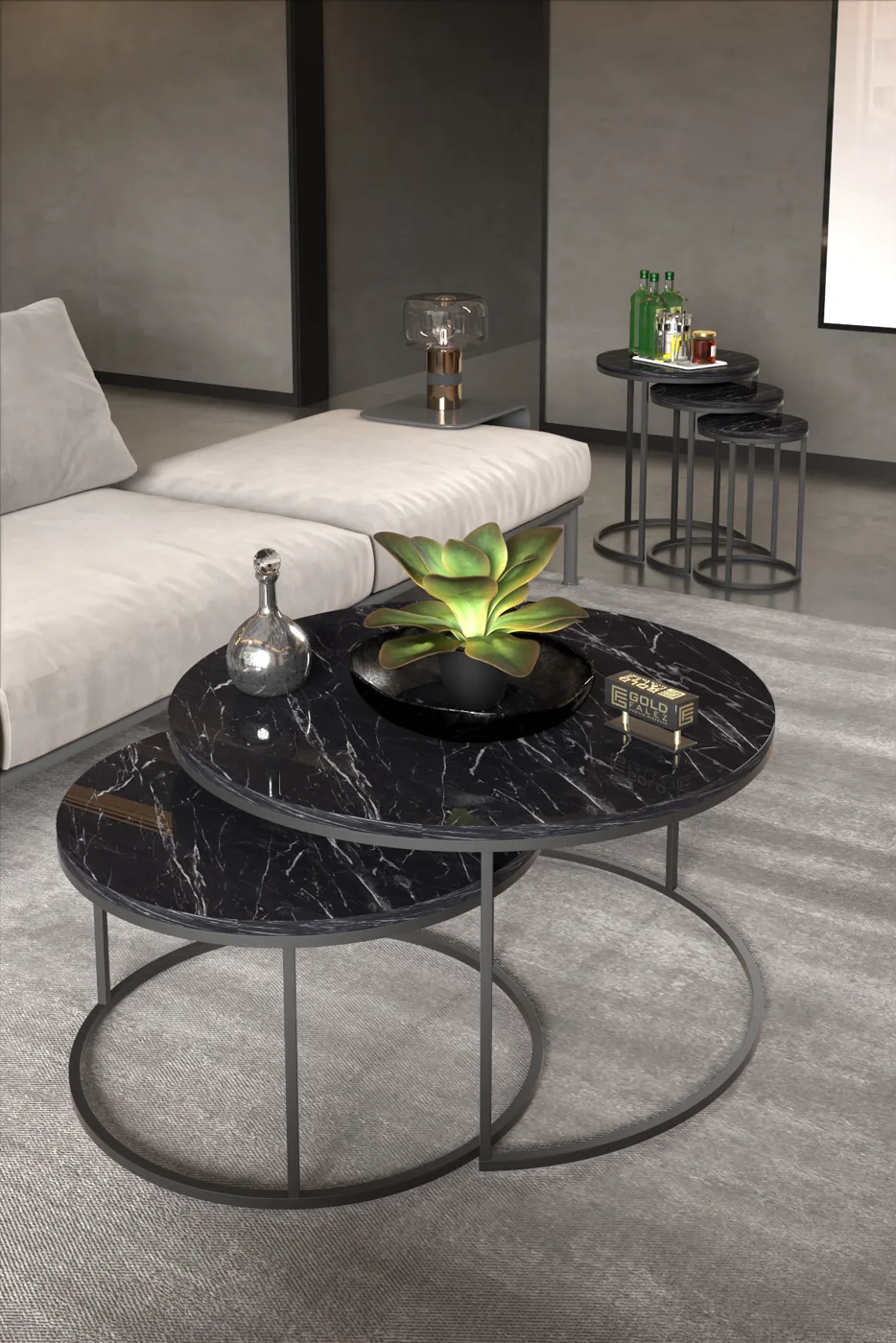 2-Piece Coffee Table and Nesting Table Set C Nesting Black