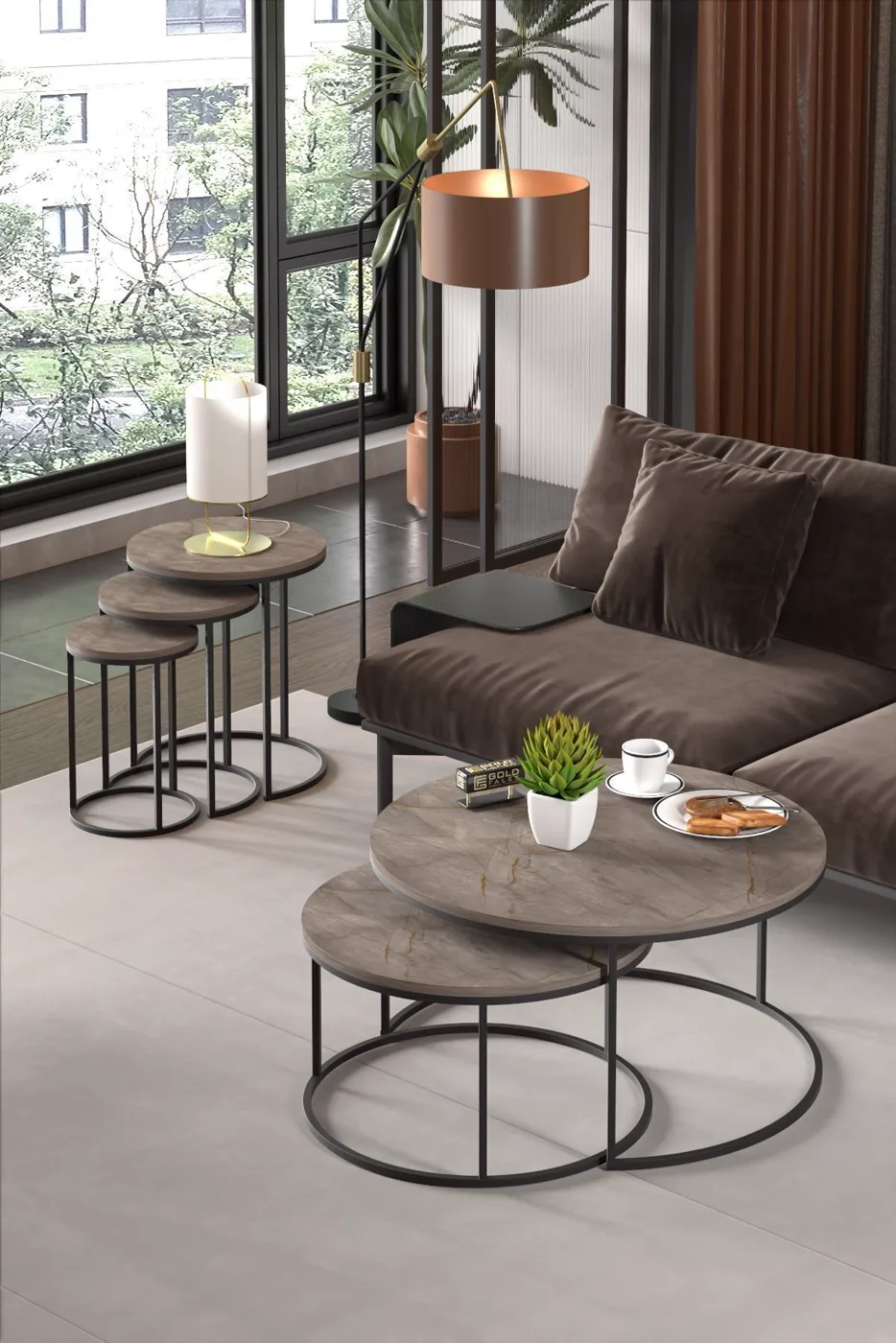 2-Piece Coffee Table and Nesting Table Set C Nesting Gordion