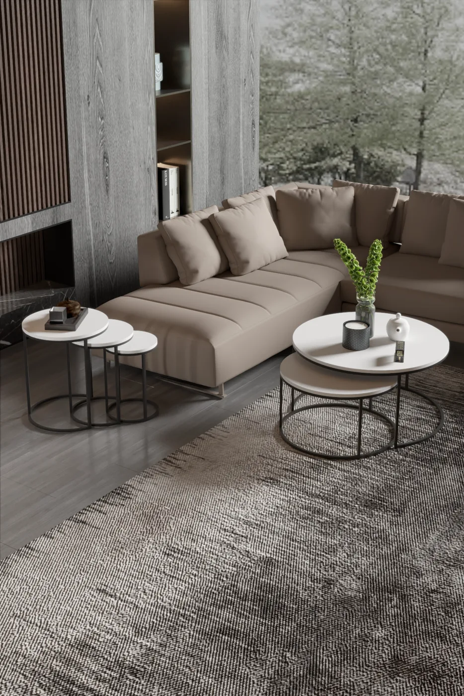 2-Piece Coffee Table and Nesting Table Set C Nesting White