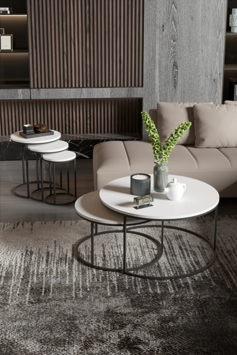 2-Piece Coffee Table and Nesting Table Set C Nesting White