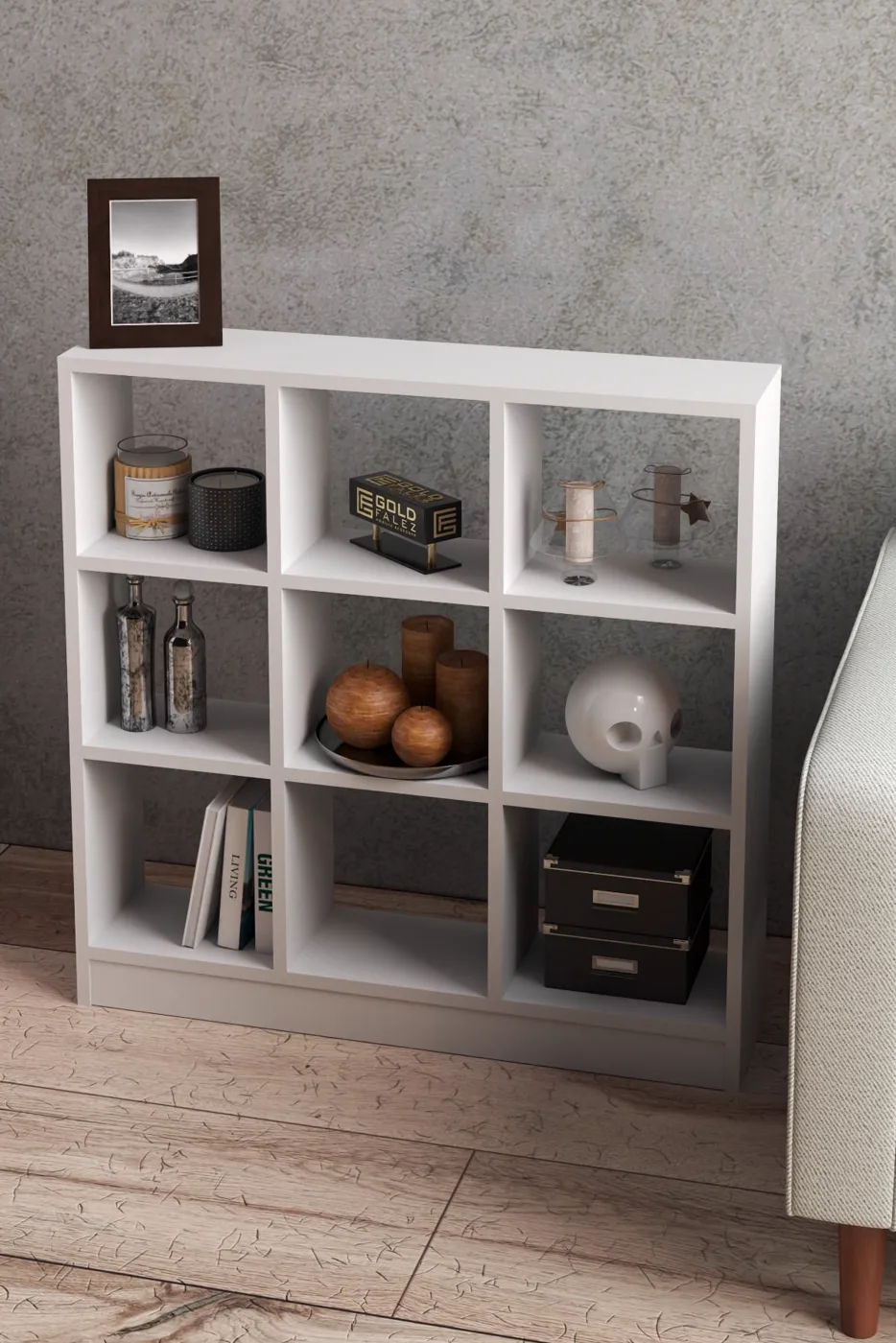9-Compartment Multi-Purpose Bookcase Melamine-faced chipboard White