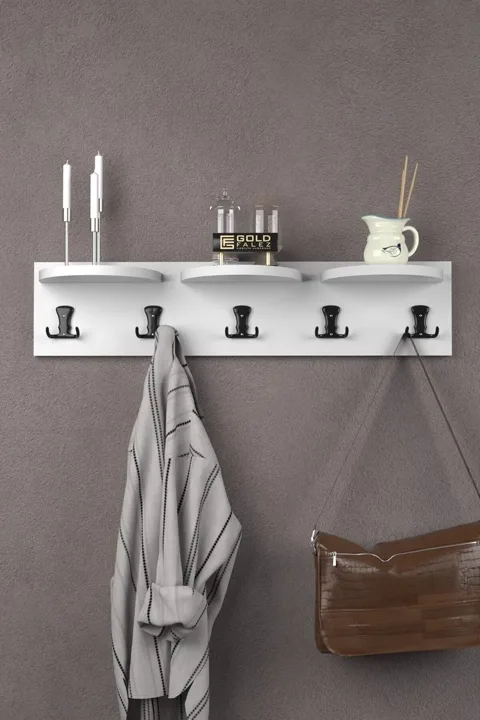 Ilkal 5-Piece Wall Hanger Coat Rack Melamine-faced Chipboard White