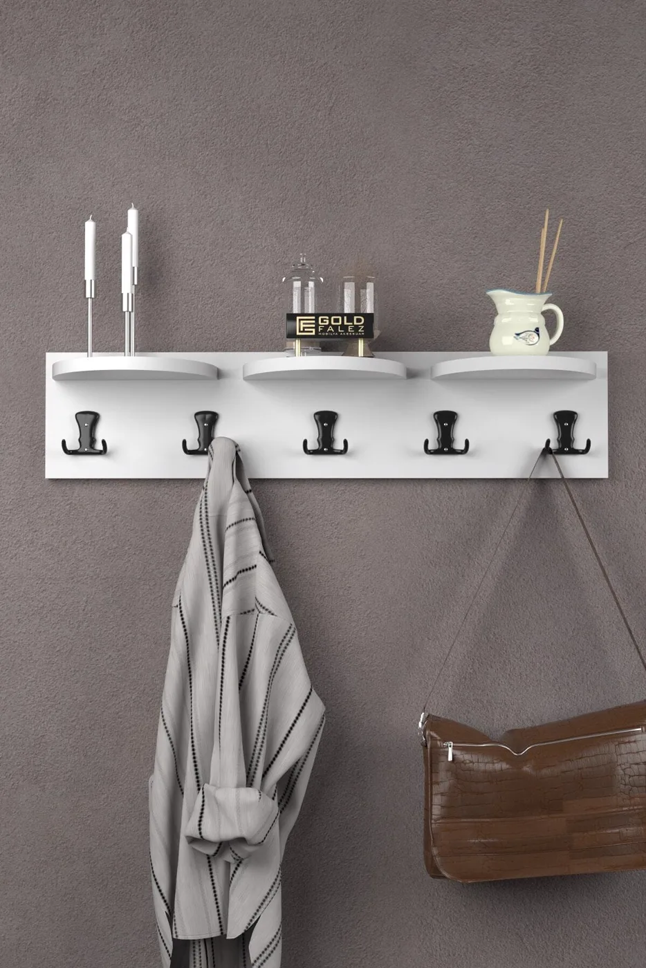 Ilkal 5-Piece Wall Hanger Coat Rack Melamine-faced Chipboard White