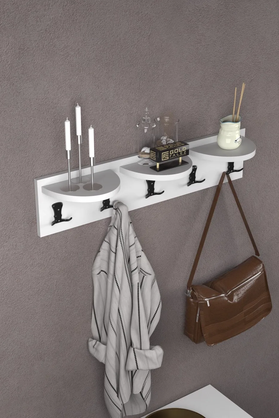 Ilkal 5-Piece Wall Hanger Coat Rack Melamine-faced Chipboard White
